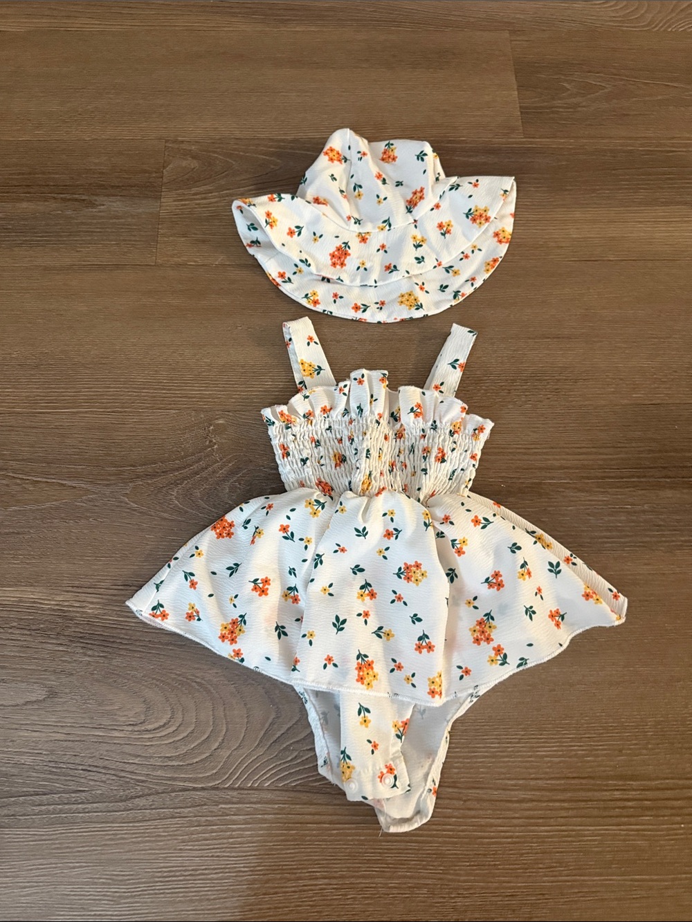 baby girl floral hat and smocked dress set